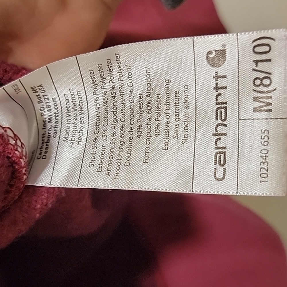 Carhartt Full Zip Maroon Embroidered Hoodie Size M 8-10 - Picture 4 of 8